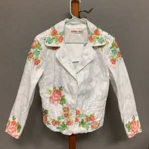 Johnny Was Cotton White Embroidered Jacket